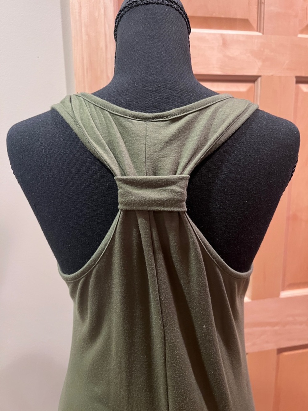 Vintage Olive Green Form Fitting Stretch Racerback Maxi Dress Camo Star Patch M - Picture 7 of 13